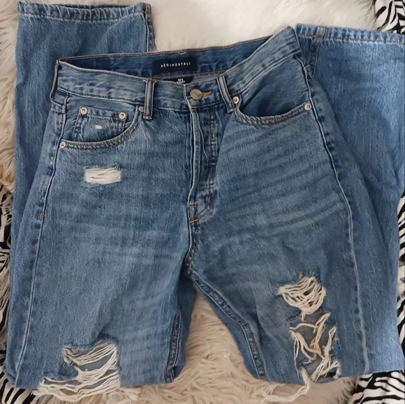 Aeropostale Women 90's baggy medium blue destroyed jeans - Picture 13 of 15